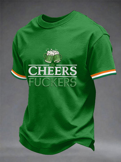 Men's Funny St. Patrick's Day Cheers F*ckers Green Beer Print Casual Tee