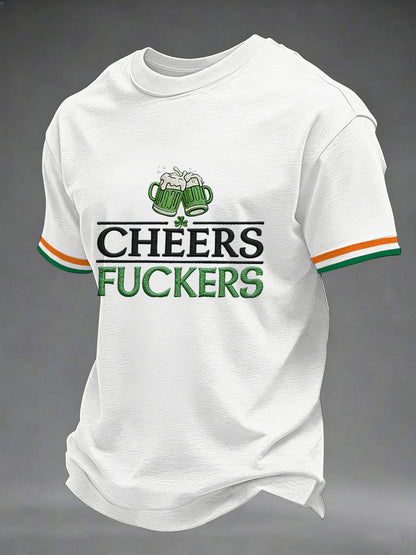 Men's Funny St. Patrick's Day Cheers F*ckers Green Beer Print Casual Tee
