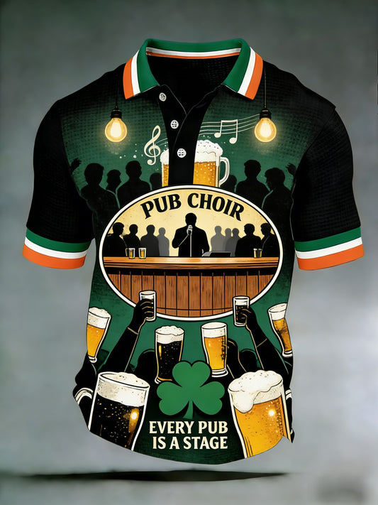 Men's  Retro St. Patrick's Day Irish Pub Beer Waffle Short Sleeves T-shirt