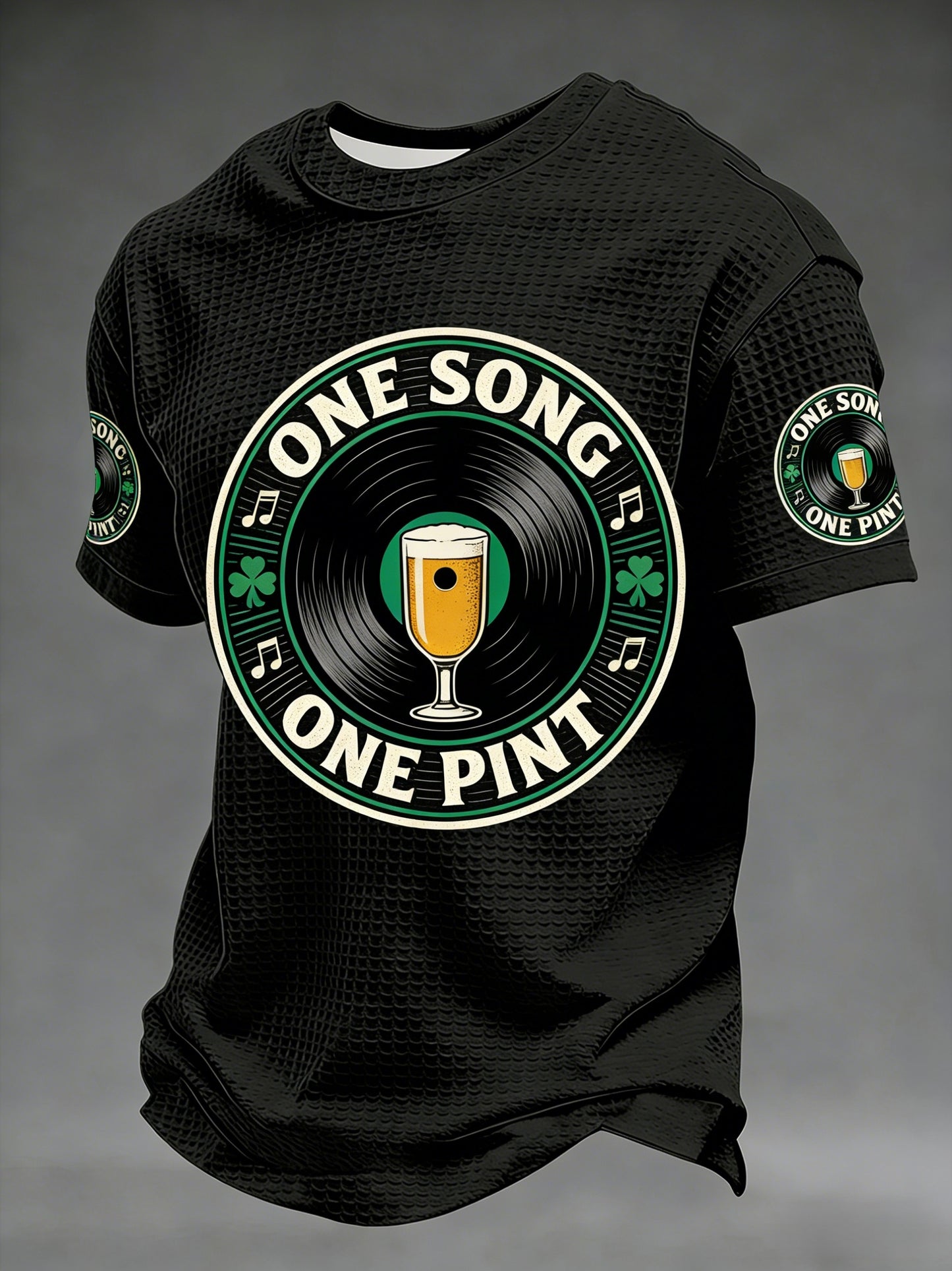 Men's  Retro St. Patrick's Day Vinyl Beer Waffle Short Sleeves T-shirt