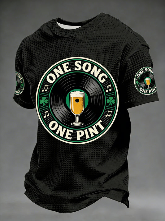 Men's  Retro St. Patrick's Day Vinyl Beer Waffle Short Sleeves T-shirt