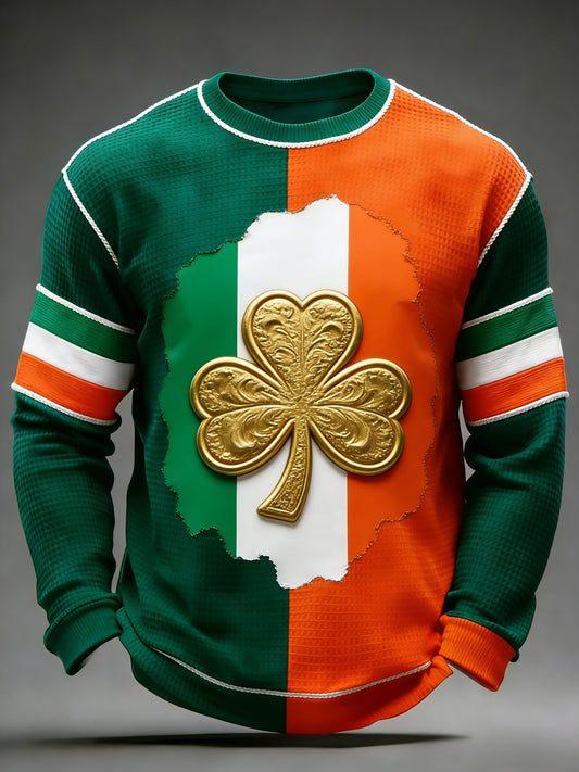 Men's  Retro St. Patrick's Day Art Waffle Long-Sleeved Top