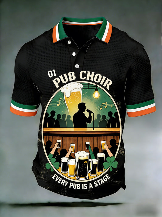 Men's  Retro St. Patrick's Day Irish Pub Beer Waffle Short Sleeves T-shirt