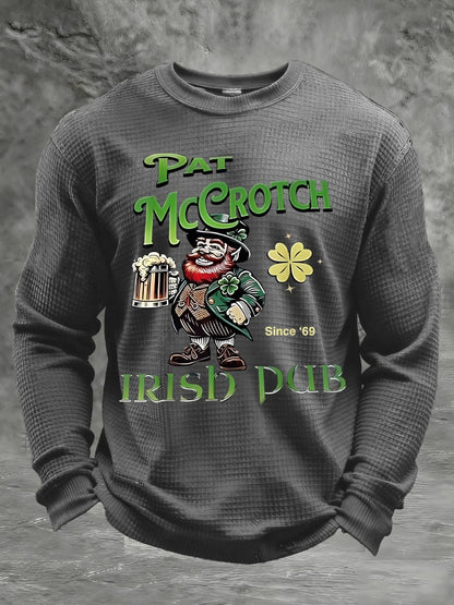 Men's St. Patrick's Day Printed Waffle Long Sleeve Sweatshirt