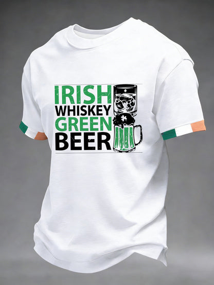 Men's St. Patrick's Day Irish Whiskey Green Beer Printed T-shirt