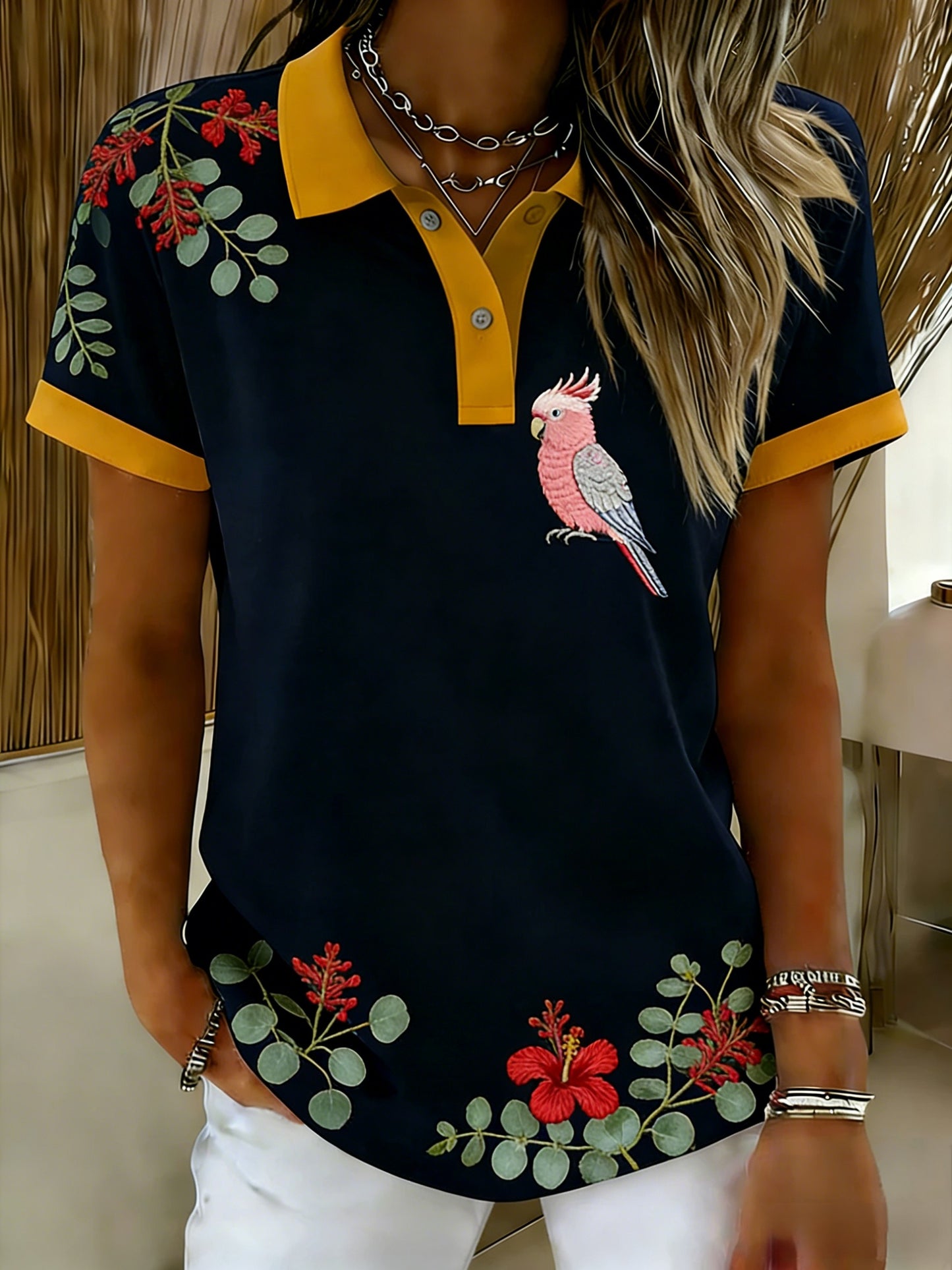 Women's Vintage Aussie Cute Pink Cockatoo Casual Comfortable Short Sleeve T-Shirt