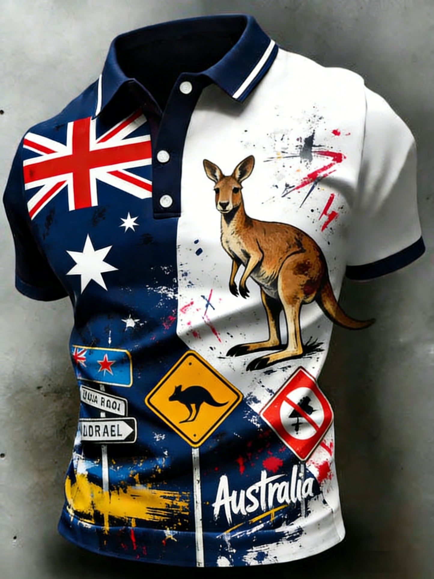 Men's Retro Australian Flag Patch Patchwork Casual Comfortable Short Sleeve Polo Shirt