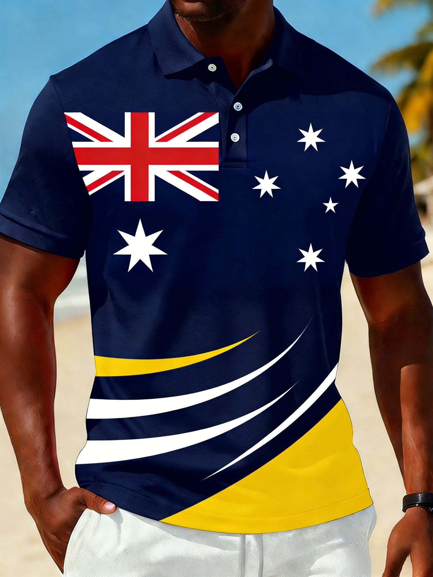 Men's Retro Australian Flag Badge Casual Comfortable Short Sleeve Polo Shirt