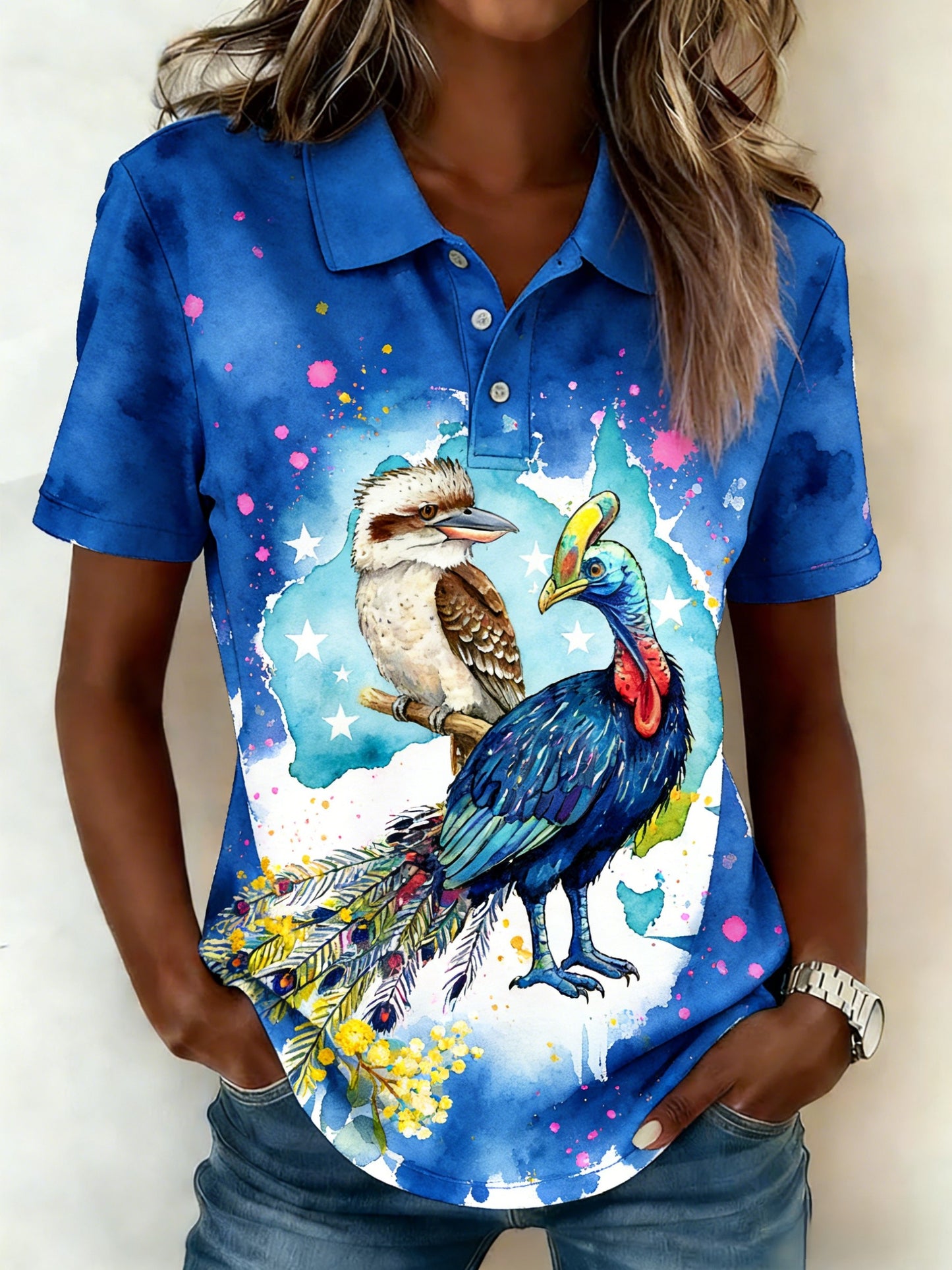 Women's Retro Australian Lyrebird Laughing Kookaburra Casual Comfortable Short Sleeve T-Shirt