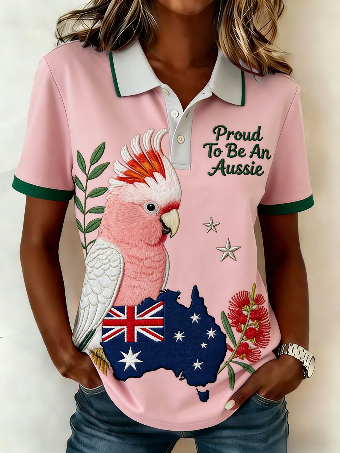Women's Vintage Aussie Cute Pink Cockatoo Casual Comfortable Short Sleeve T-Shirt
