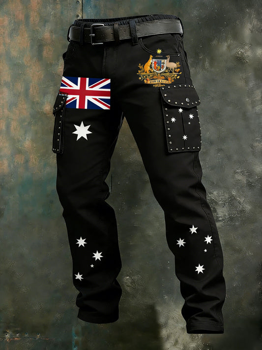 Men's  Retro Australian Flag Pin Business Style Casual Work Trousers