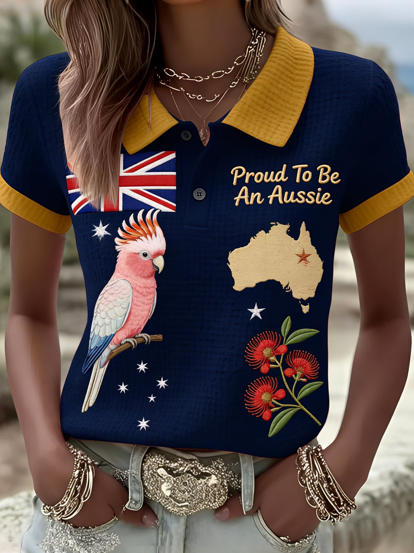 Women's Vintage Aussie Cute Pink Cockatoo Casual Comfortable Short Sleeve T-Shirt