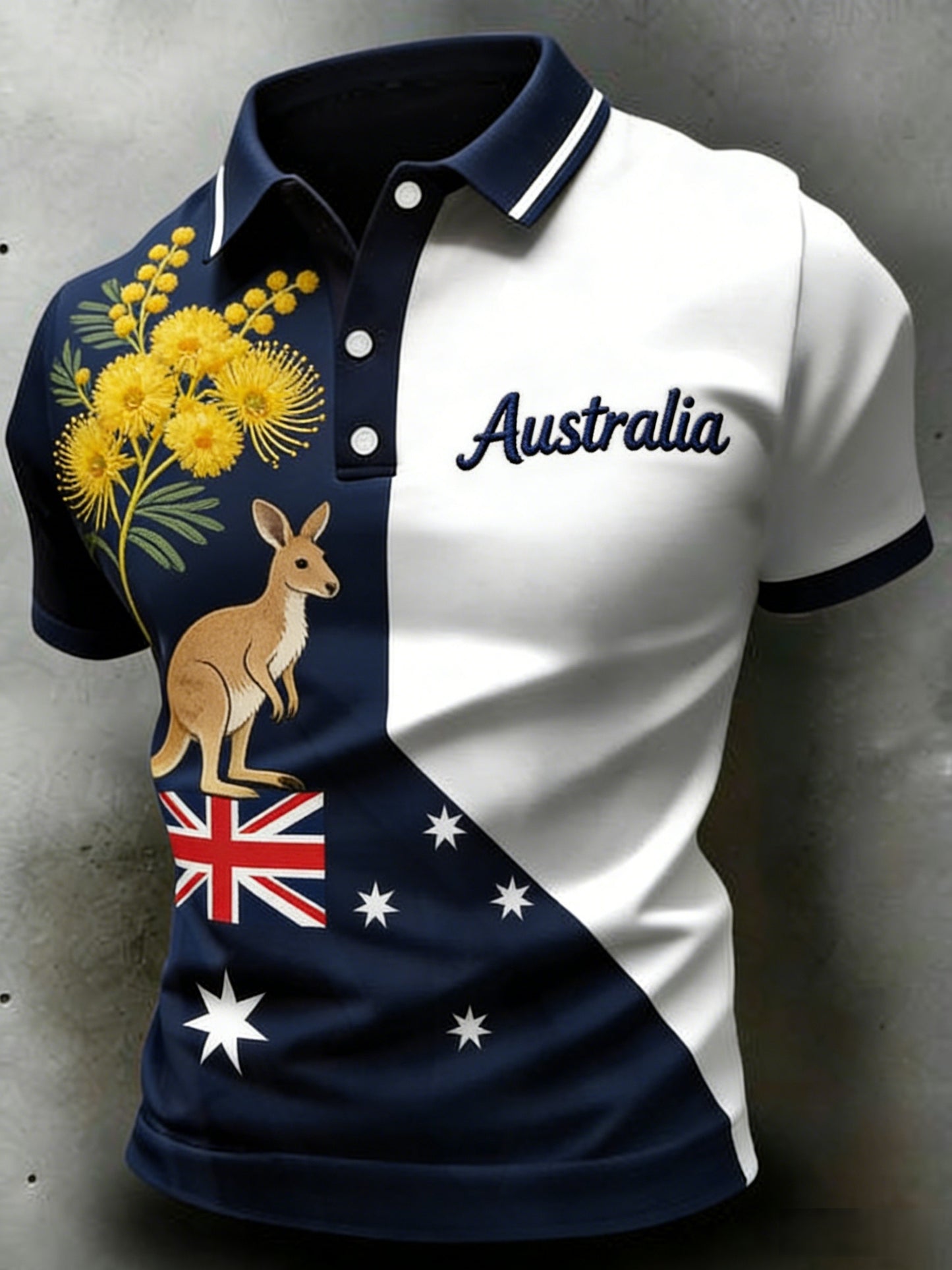Men's Retro Australian Flag Patch Patchwork Casual Comfortable Short Sleeve Polo Shirt