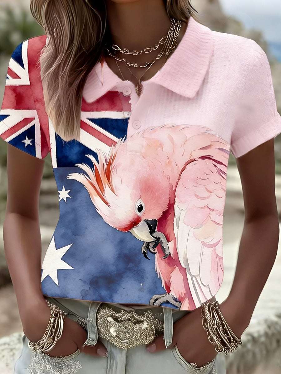 Women's Vintage Aussie Cute Pink Cockatoo Casual Comfortable Short Sleeve T-Shirt