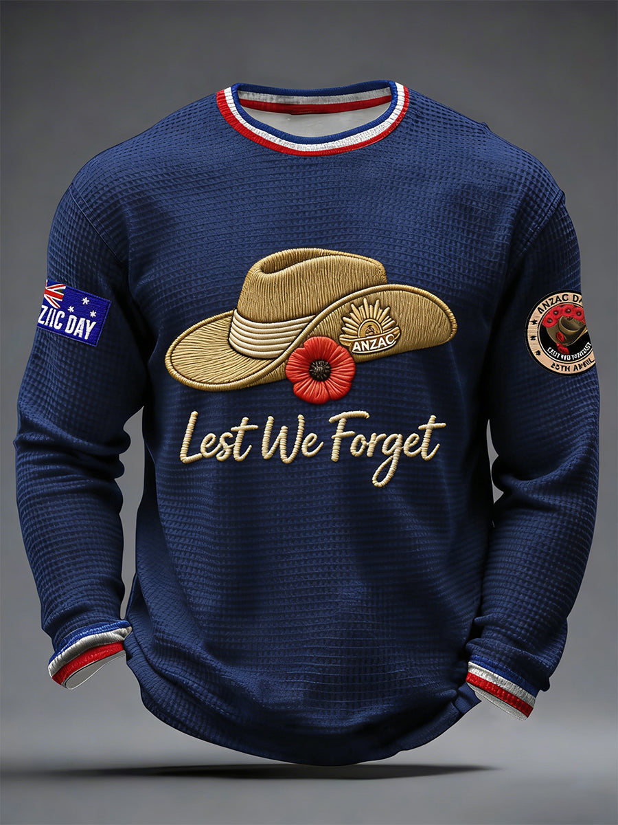 Men's Australia Anzac Day Lest We Forget Waffle Long Sleeve T-Shirt