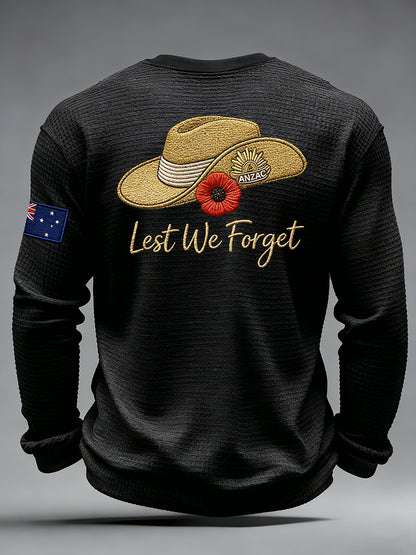 Men's Australia Anzac Day Lest We Forget Waffle Long Sleeve T-Shirt