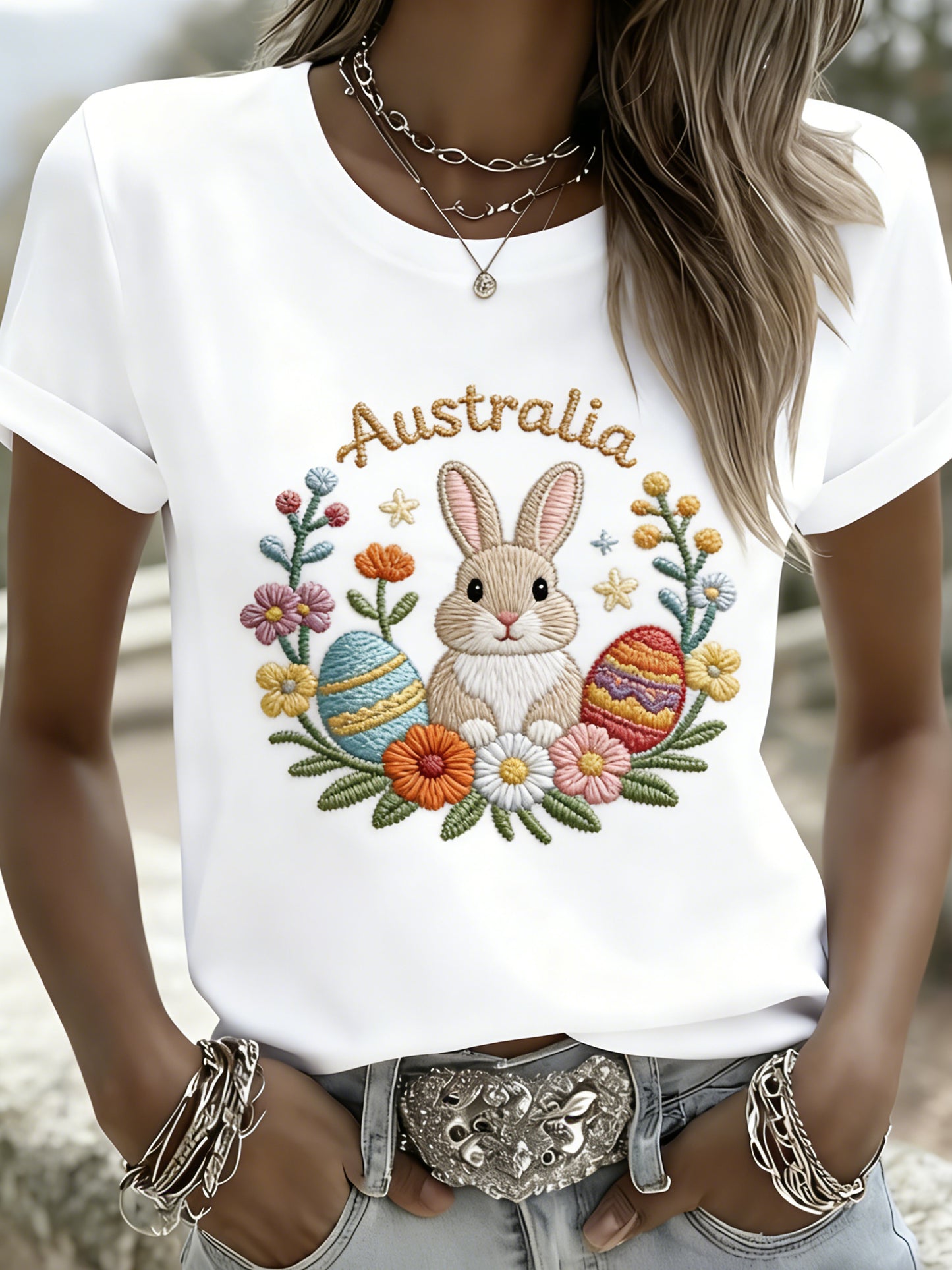 Retro Australian Easter Print Casual T-shirt