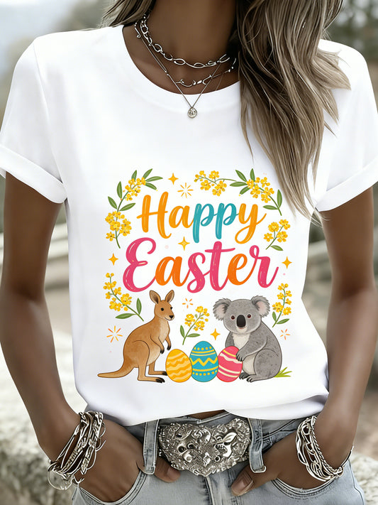 Retro Australian Easter Print Casual T-shirt