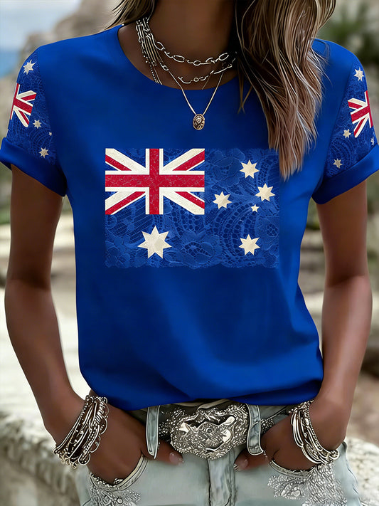 Women's Australian Flag Art Print Round Neck Short Sleeve T-shirt