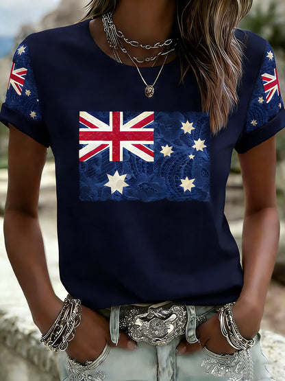 Women's Australian Flag Art Print Round Neck Short Sleeve T-shirt