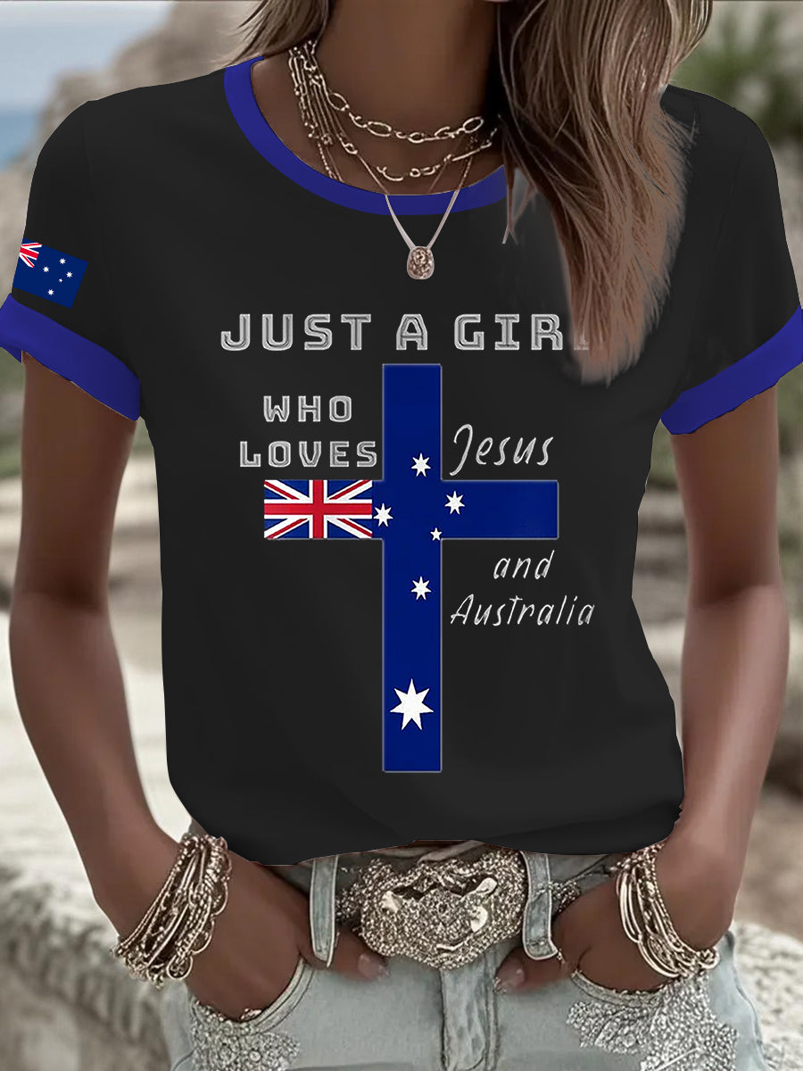 Women's Australian Flag Print Round Neck Short Sleeve T-shirt