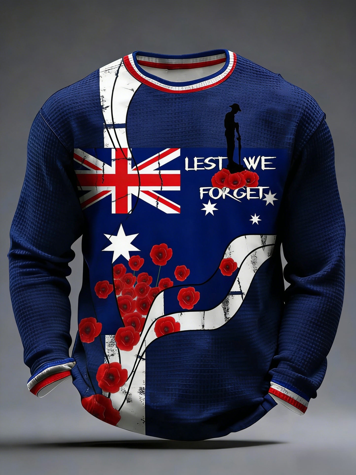 Men's  Australia Anzac Day Lest We Forget  Waffle Long Sleeve T-Shirt