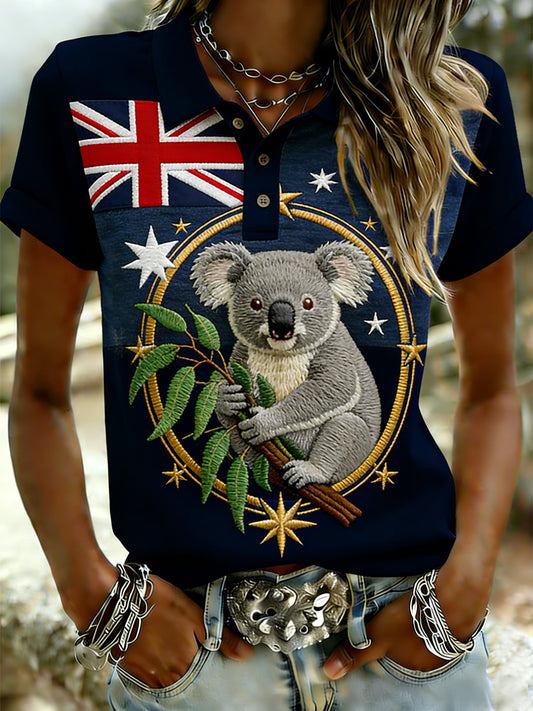 Women's Vintage Aussie Cute  Koala Casual Comfortable Short-Sleeve Polo Shirt