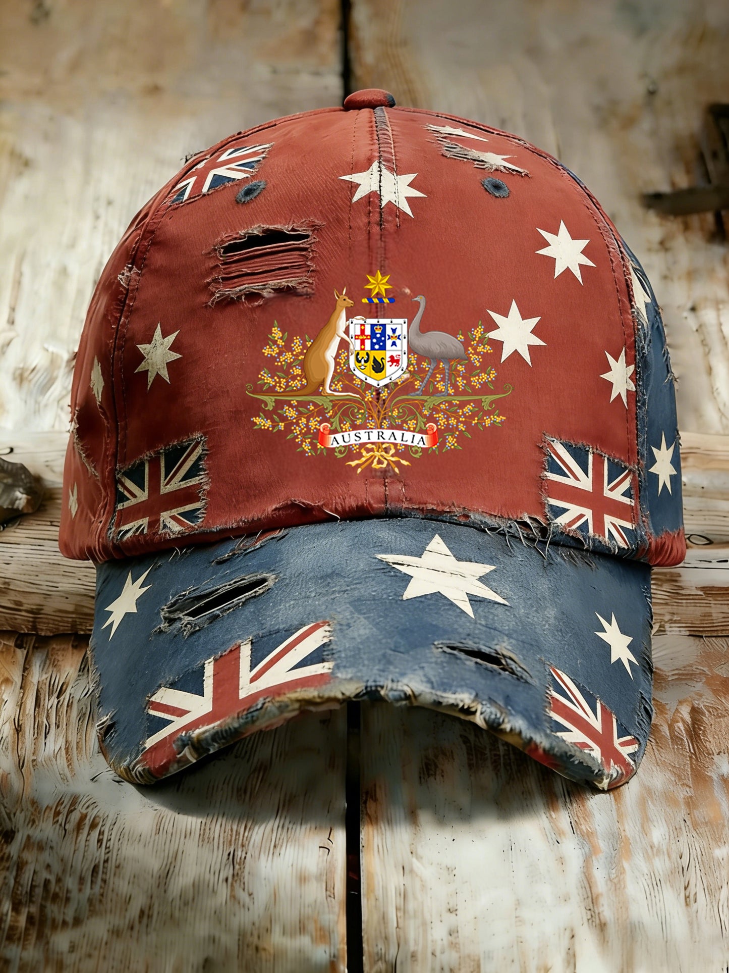 Retro Australian Flag Badge Casual Washed Cap