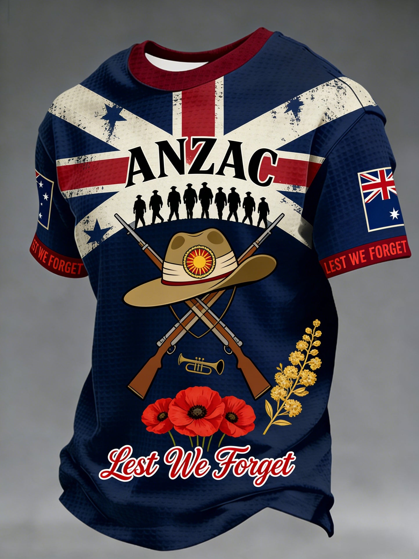 Men's  Australia Anzac Day Lest We Forget Waffle Short Sleeve Top