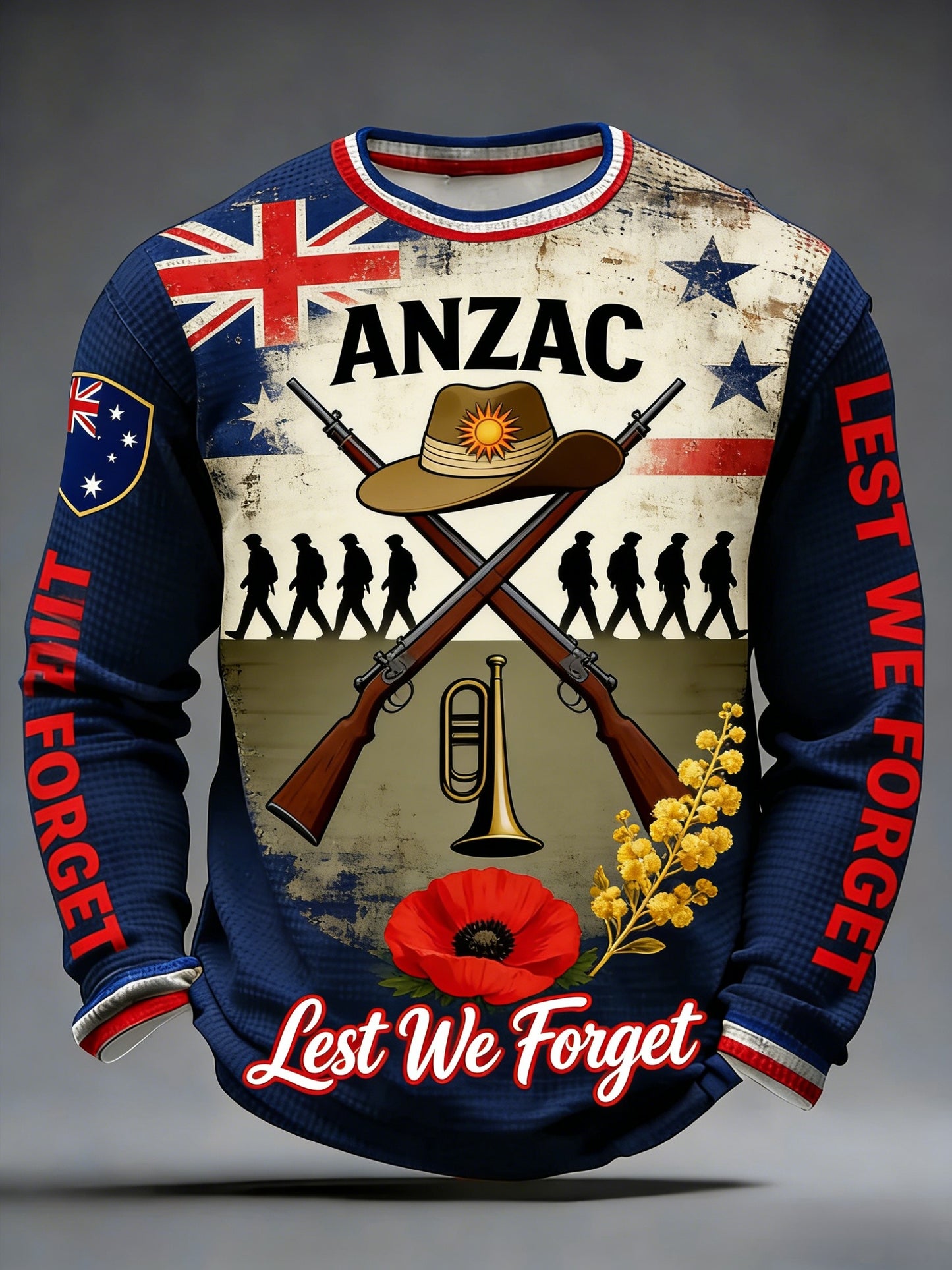 Men's  Australia Anzac Day Lest We Forget Waffle Long-Sleeve Top
