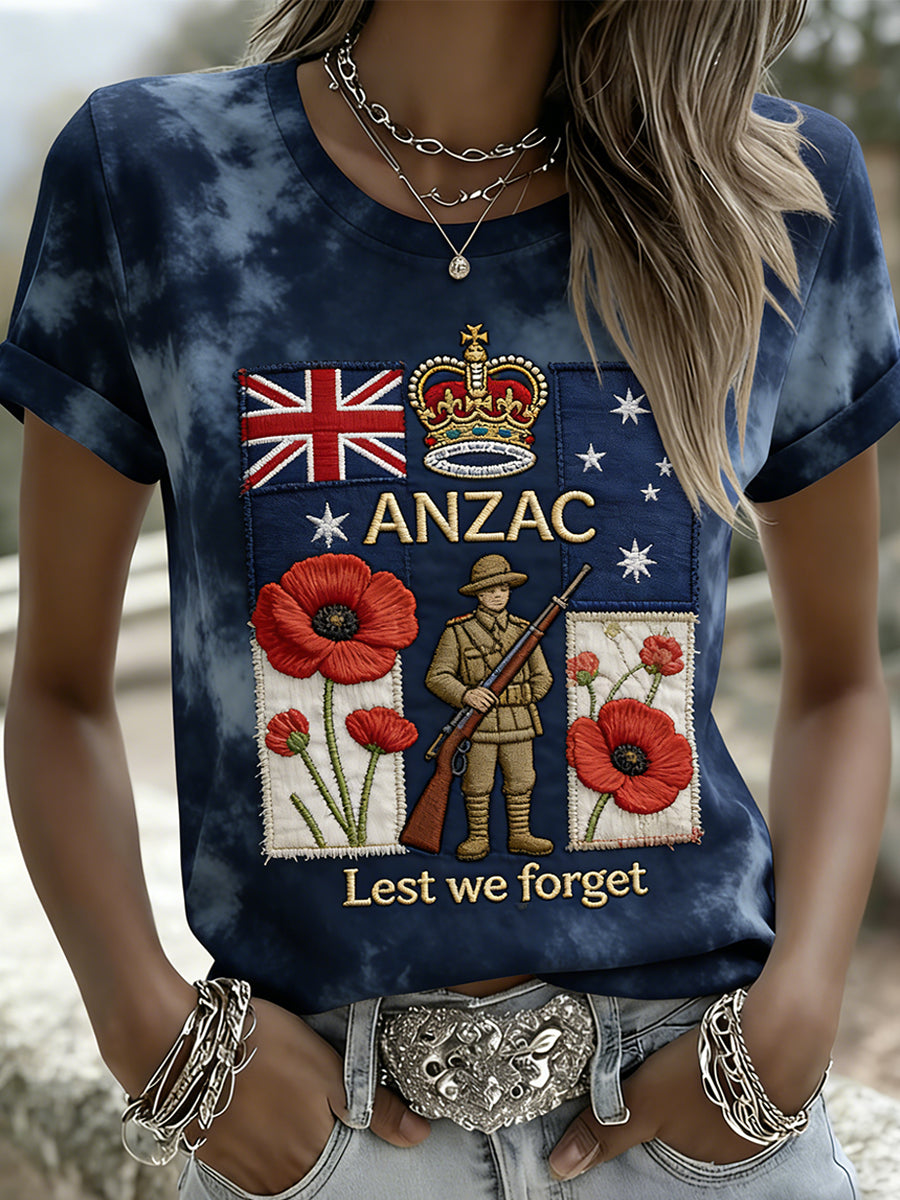 Retro Australian ANZAC Day Print Casual T-shirt