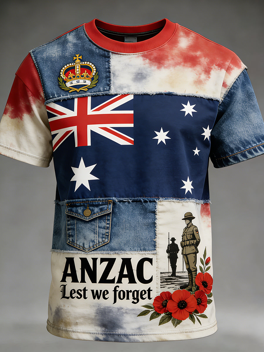 Retro Australian ANZAC Day Print Casual T-shirt