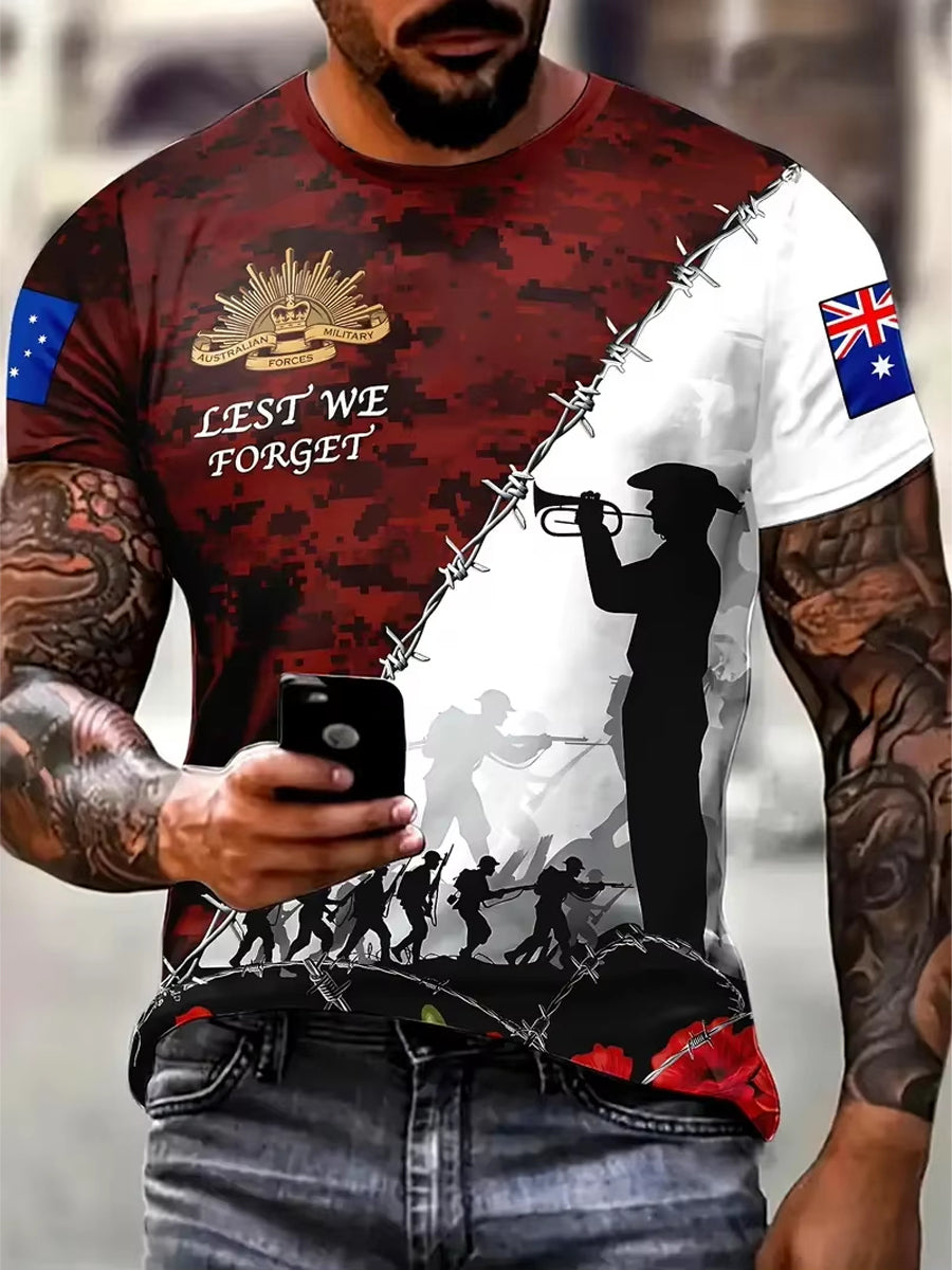 Men's Australia Anzac Day Lest We Forget Short Sleeve T-shirt
