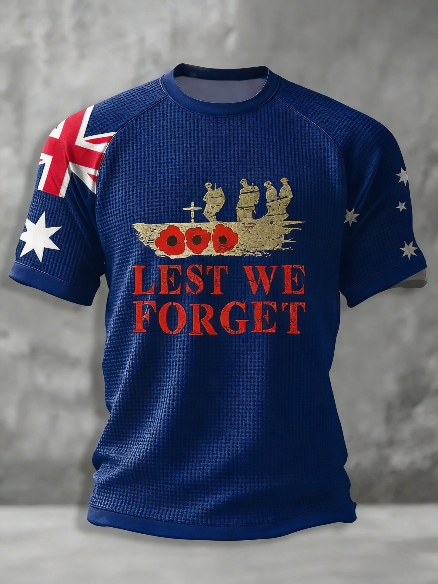 Men's Australia Anzac Day Lest We Forget  Waffle Short-Sleeve T-Shirt