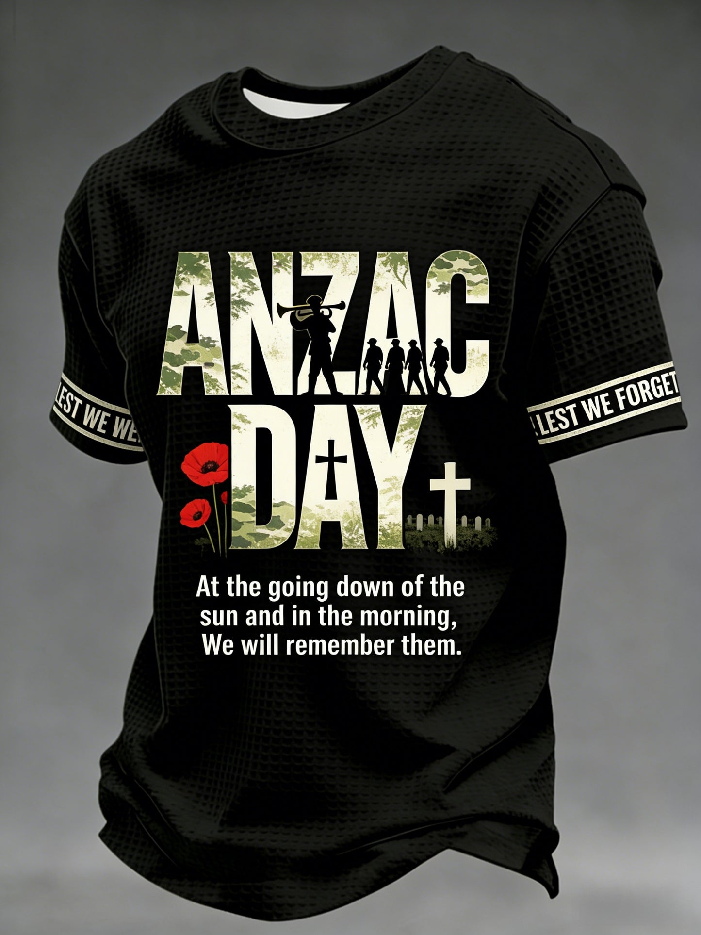 Men's Australia Anzac Day Lest We Forget  Waffle Short-Sleeve T-Shirt