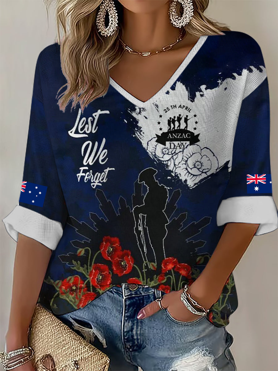 Women's Australia Anzac Day Lest We Forget Waffle Short Sleeve  T-shirt
