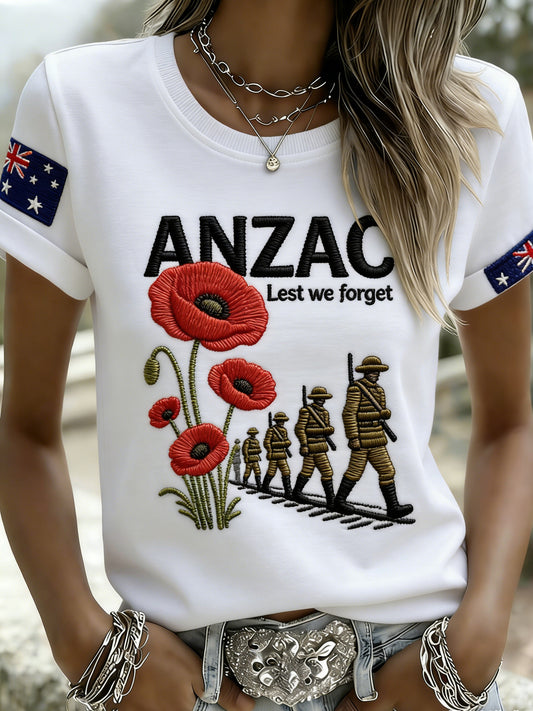 Retro Australian ANZAC Day Print Casual T-shirt
