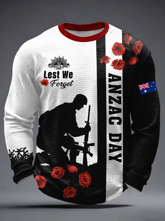 Men's  Australia Anzac Day Lest We Forget  Waffle Long Sleeve T-Shirt