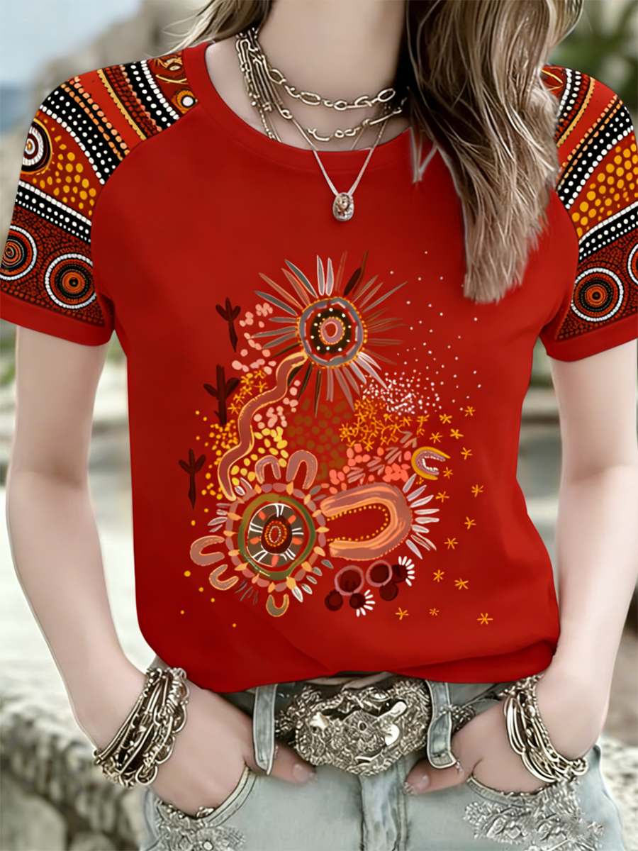 Women's  AU Aboriginal Culture Printed round neck short sleeve T-shirt
