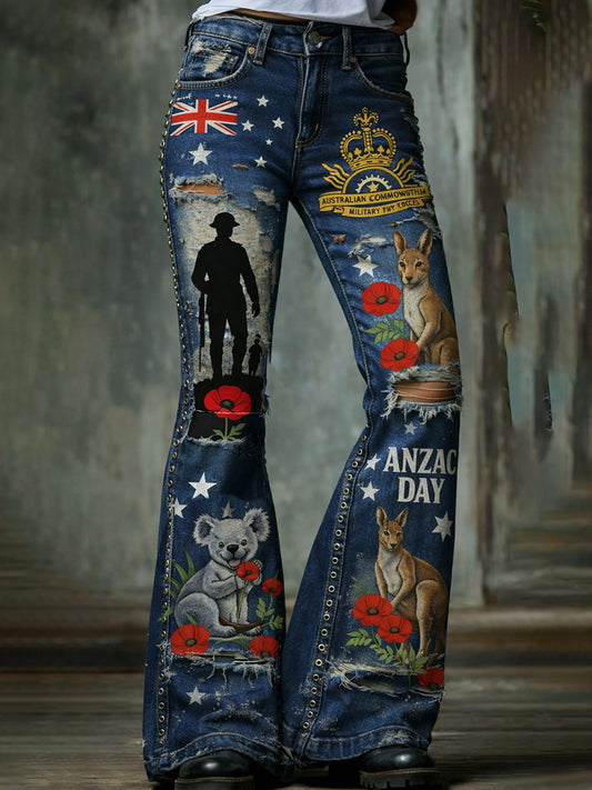 Vintage-Style ANZAC Day Print Casual Jeans