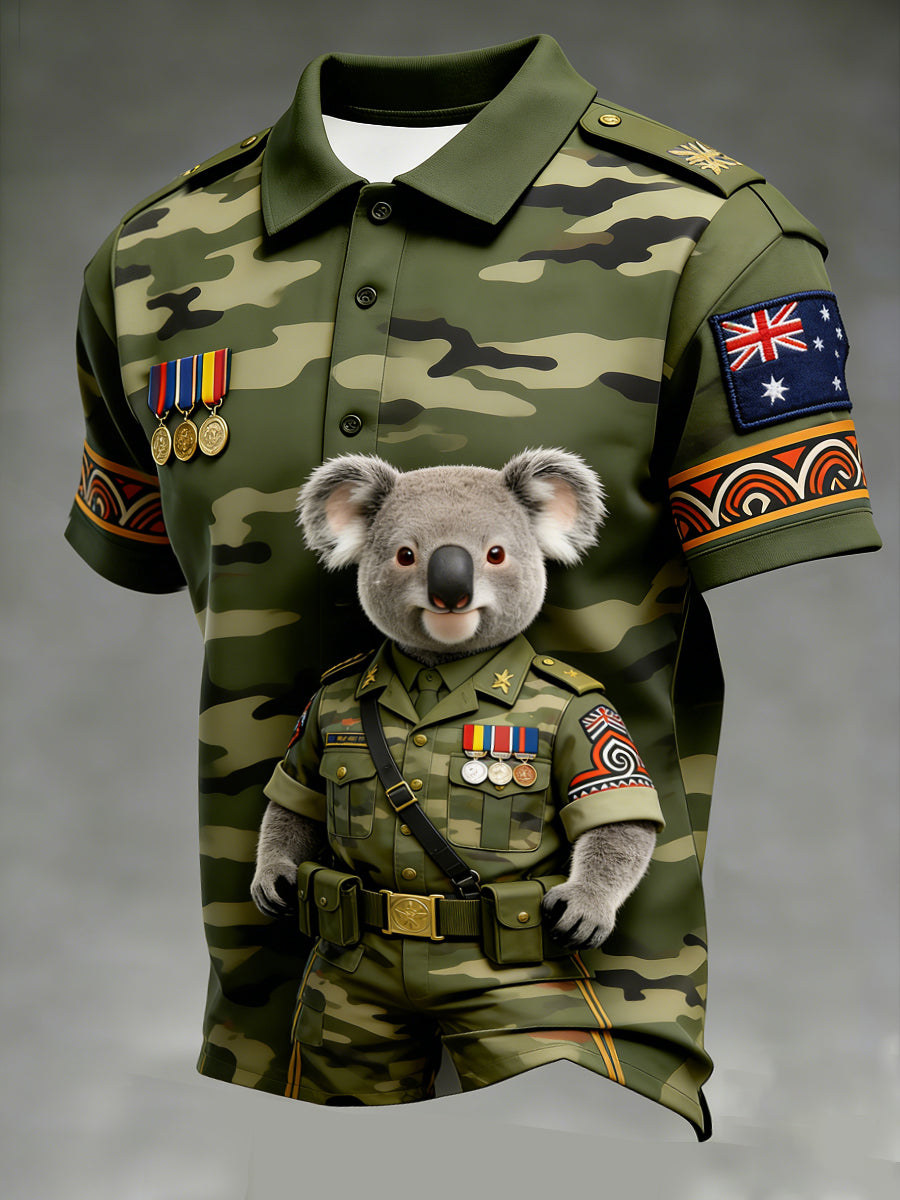 Retro Australian Koala Art Print Casual Polo Shirt
