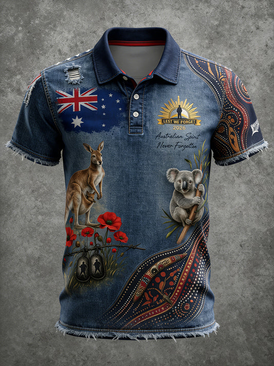 Retro Australian Koala Art Print Casual Polo Shirt