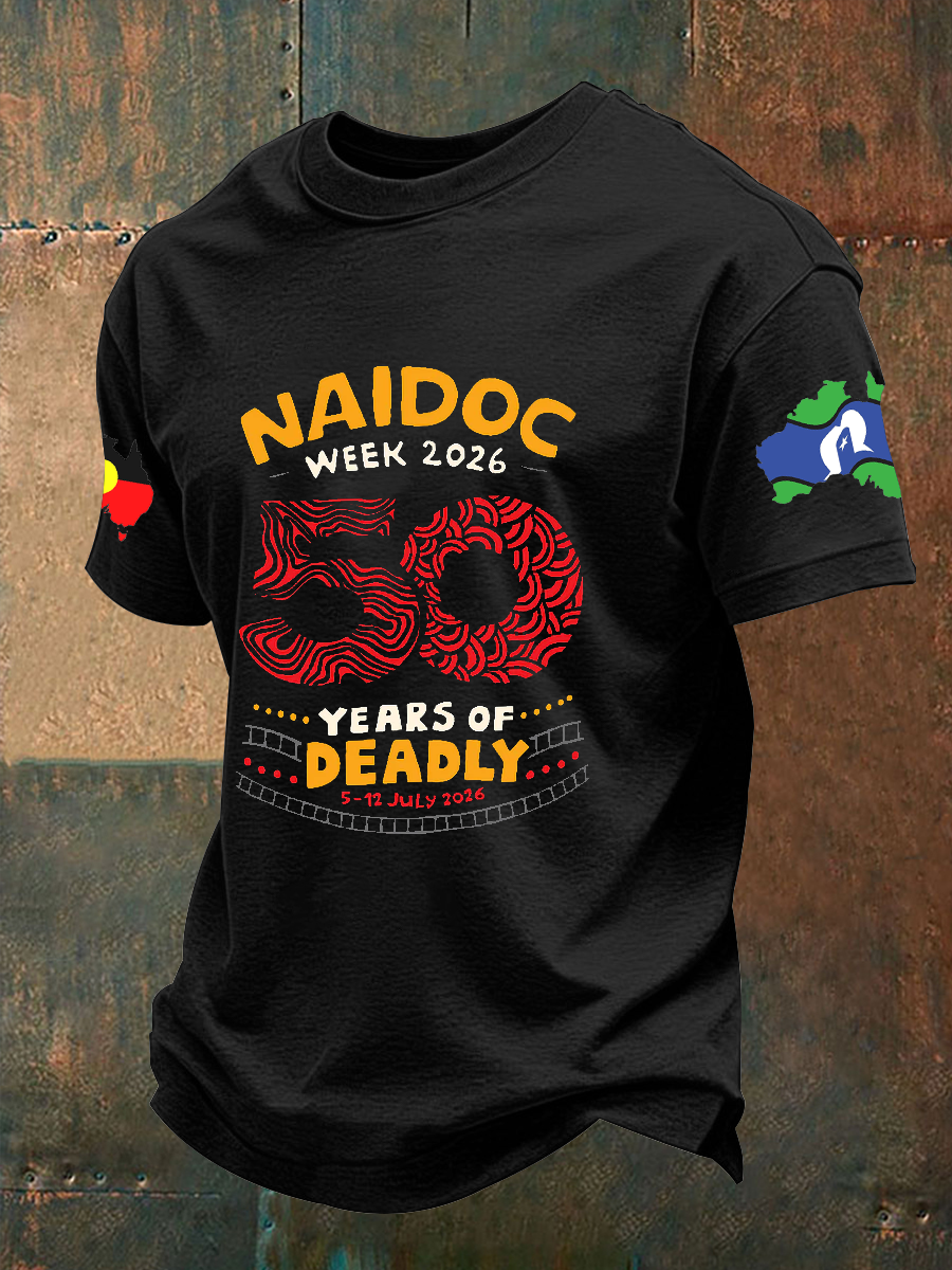 Men's AU 50 Years of Deadly NAIDOC Week Aboriginal Culture Printed imitation cotton short-sleeved T-shirt