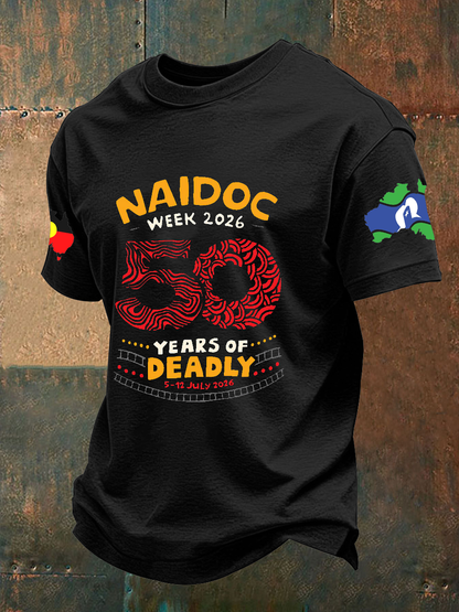 Men's AU 50 Years of Deadly NAIDOC Week Aboriginal Culture Printed imitation cotton short-sleeved T-shirt