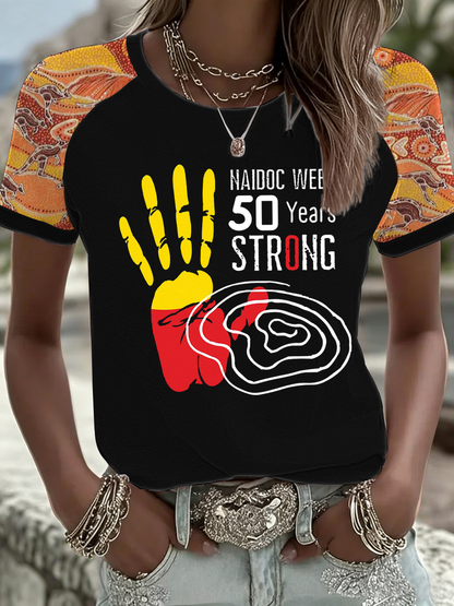 Women's AU 50 Years of Deadly NAIDOC Week Aboriginal Culture Printed round neck short sleeve T-shirt