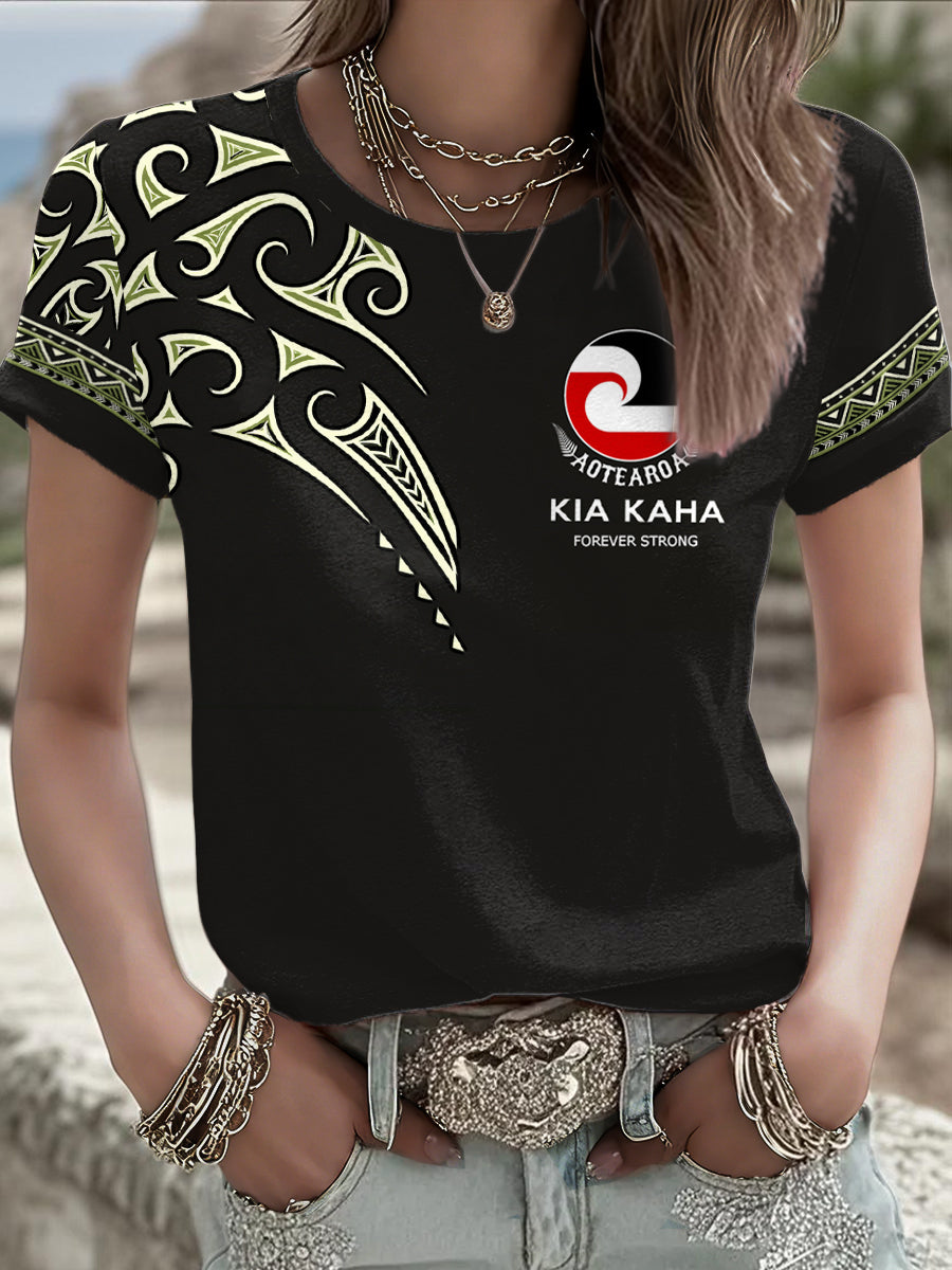 Women's NZ Maori Art Kia Kaha Printed T-shirt
