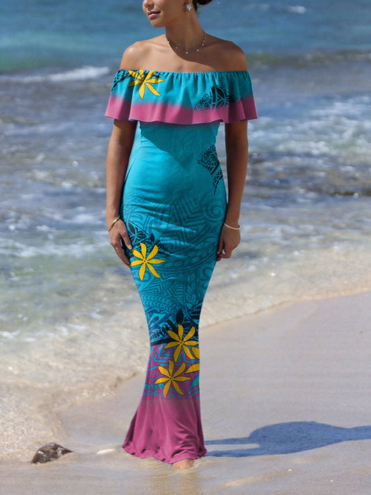 Women's Samoa Polynesian Vacation Style Art Printed Dress