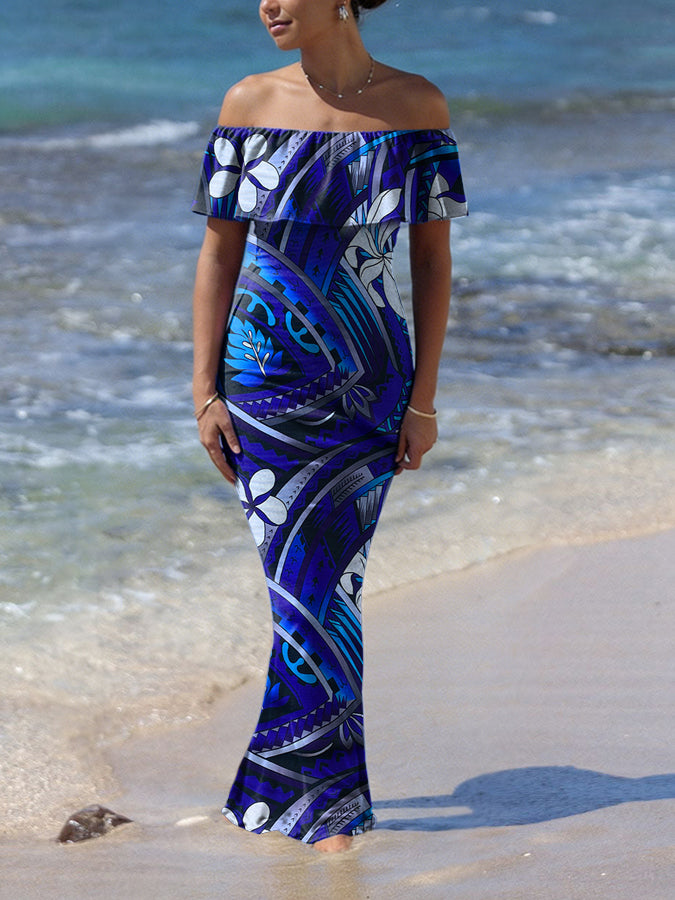 Women's Samoa Polynesian Vacation Style Art Printed Dress