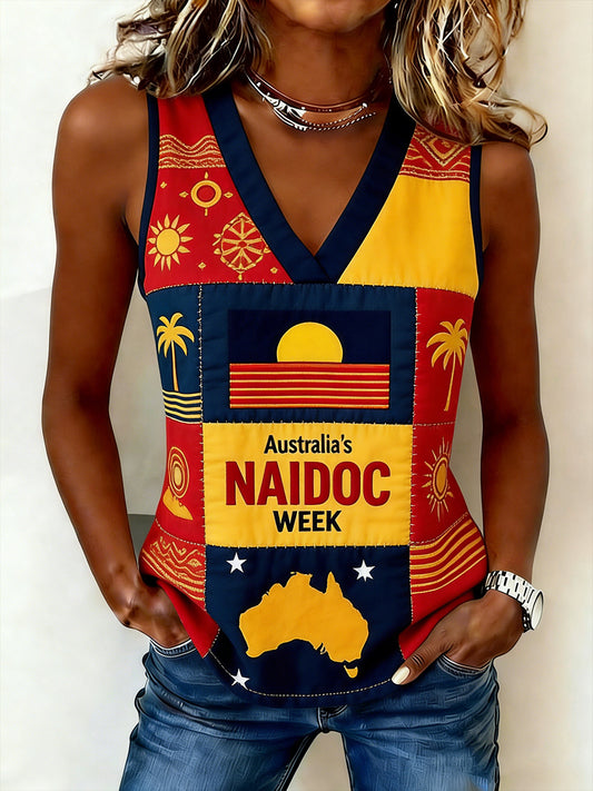 Women's Naidoc Week-Themed Print V-Neck Tank Top