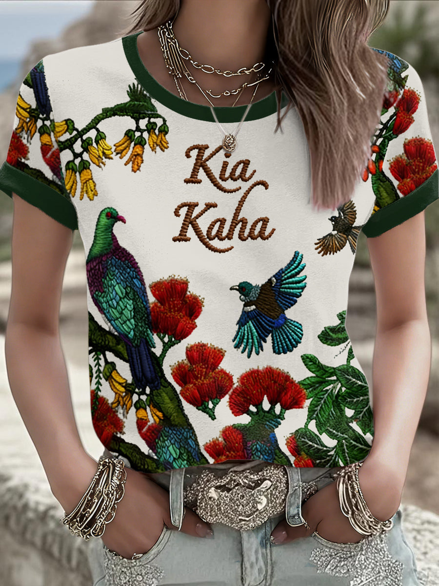 Women's Maori Art NZ Kia Kaha Printed T-shirt